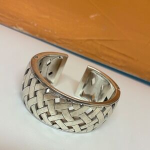 Brighton Silver Tone Lattice Hinge Cuff Bracelet Wide Woven‎ Basketweave Design
